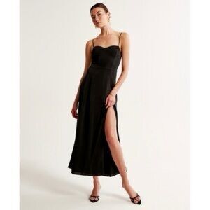 Abercrombie & Fitch Black Spaghetti Strap Dress with Slit